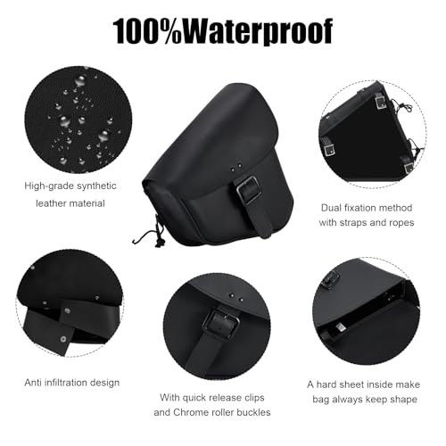 Motorcycle Swing Arm Bag Solo Saddle Bags For Sportster Softail PVC Waterproof Motorcycle Luggage Bags for Motorcycle or Bike (Black-Single Buckle / Right Side)