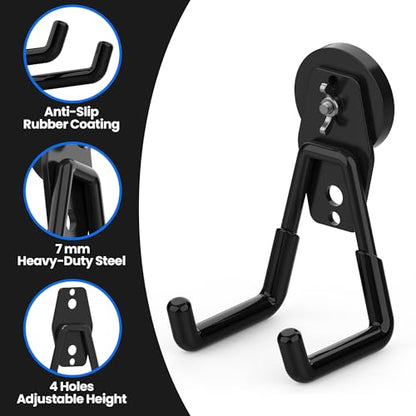 4 Pack Large Magnetic Hooks Heavy Duty Extra Strong Magnetic Garage Hooks Big NdFeB Industrial Magnet Hooks Magnetic Utility Storage Holder Organization with Anti (1.6in Magnet-4 Pack-Black)