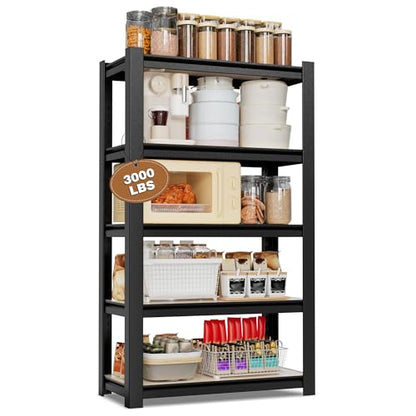 5 Tier Black Shelving with Board (Black / 24.1"W x 16.2"D x 60"H)