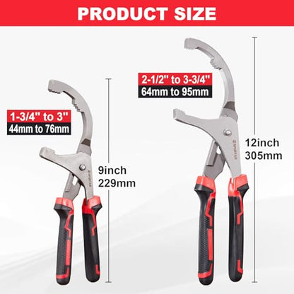 Oil Filter Wrench Set (9" & 12" Pliers: 1-3/4" - 3-3/4")