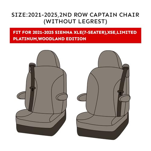 Sienna Seat Covers for 2021 (Leather(Black with Red Piping) / 2021-2026,2nd Row Captian Chair(Without Legrest))