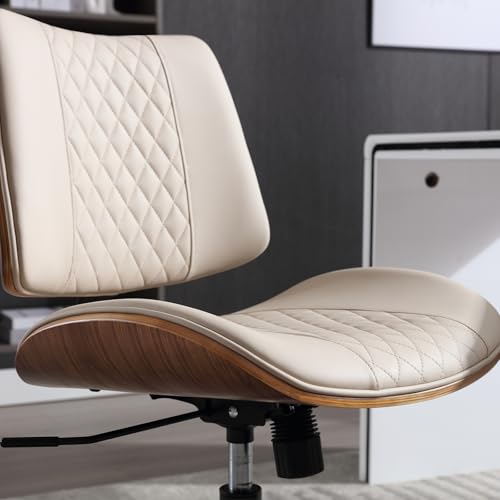 Home Office Chair No Arms with Wheels (Beige / MCM Style)