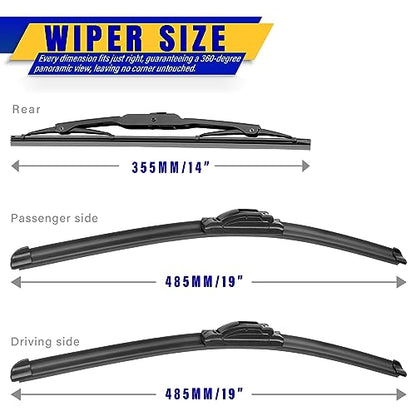 3 Wipers Fits Jeep Liberty 2008 (19"+19"+14")