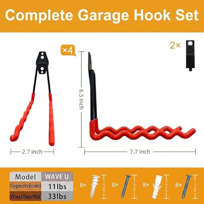 Garage Hooks 4 Pack Wave Hooks for Hanging Heavy Duty Ladders (Orange / wave hooks-4pcs)