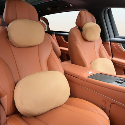 Car Headrest and Lumbar Support Pillow for Car Office Chair (Brown / 2 Pieces)