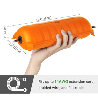 Outdoor Extension Cord Safety Cover (Orange / Medium Box: 9.5" L x 3" W x 2.9" H)