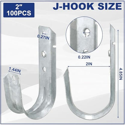 100 J Hooks for Hanging Heavy Duty J Hooks (2 Inch)