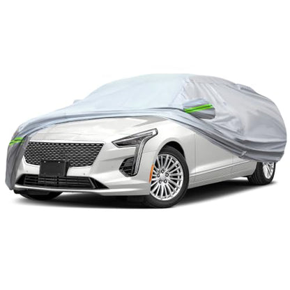 6 Layers Premium Sedan Car Cover Waterproof All Weather Weatherproof UV Sun Protection Snow Dust Storm Resistant Outdoor Exterior Custom Form (Silver Car Cover / K5 - Sedan -（Fits size 205"-214"）)