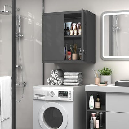 Locking Metal Garage Wall Cabinet with Doors and Shelf (28"H / Black)