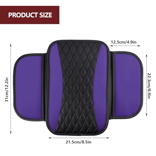 Leather Car Center Console Cover with Side Storage Pockets (BlackPurple)