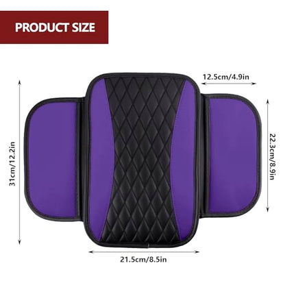 Leather Car Center Console Cover with Side Storage Pockets (BlackPurple)