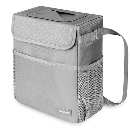 Cute Car Trash Can with Lid (Gray Leopard / 2 Gallons)