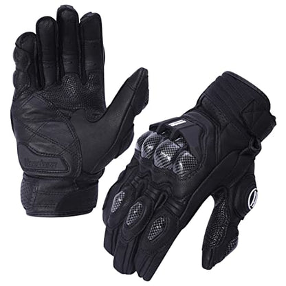 Mens Leather Motorbike Gloves KM046 Black S (Small / Black)