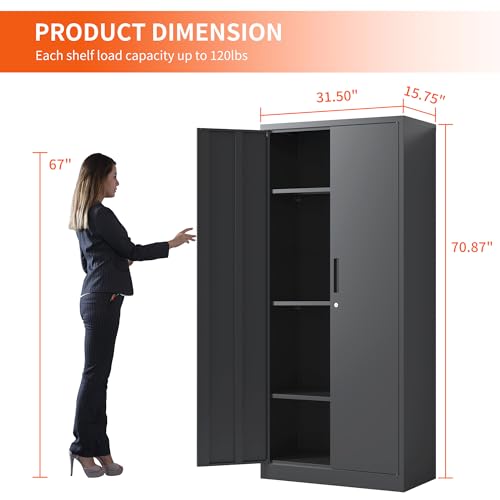 Metal Storage Cabinet for Garage (Black / L - 2 Doors & 5 Shelves (Wheelless))