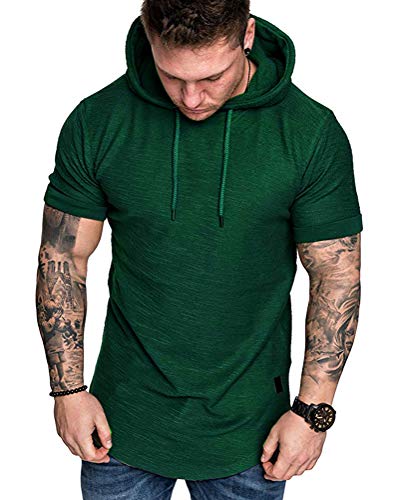 Mens Fashion Hoodies Sport Pullover Solid Color Shirt Workout Lightweight Tops Dark Green (Small / Dark Green1)