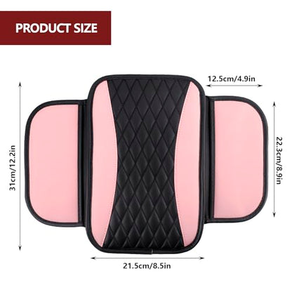 Leather Car Center Console Cover with Side Storage Pockets (BlackPink)