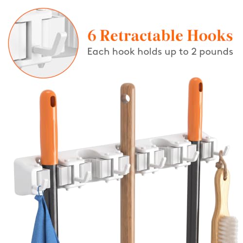 Mop and Broom Holder Organzier Wall Hanging Mount (White)