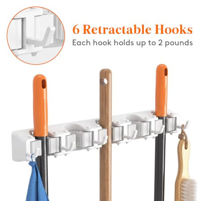 Mop and Broom Holder Organzier Wall Hanging Mount (White)