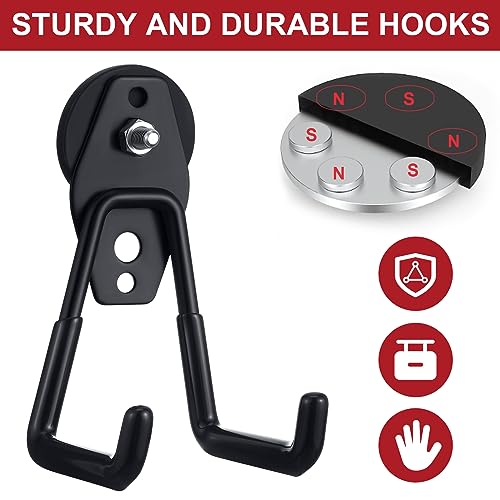 6 Pcs Large Magnetic Hooks Heavy Duty Garage Magnet Hooks Strong Storage Utility Magnetic Hangers with Anti Slip Rubber Coating for Indoor and Outdoor Hanging (Black)