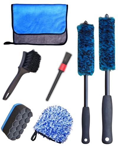 7PCS Car Wheel Rims Detail Cleaning PRO Wash Kit (7-Pack / Blue/Black)