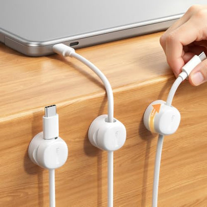 6 Pack Rotating Magnetic Cable Clips (Snow White - Rotatable)