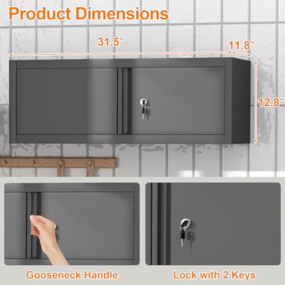 Metal Wall Cabinet with Lock and Doors (Black / 12.8"H)