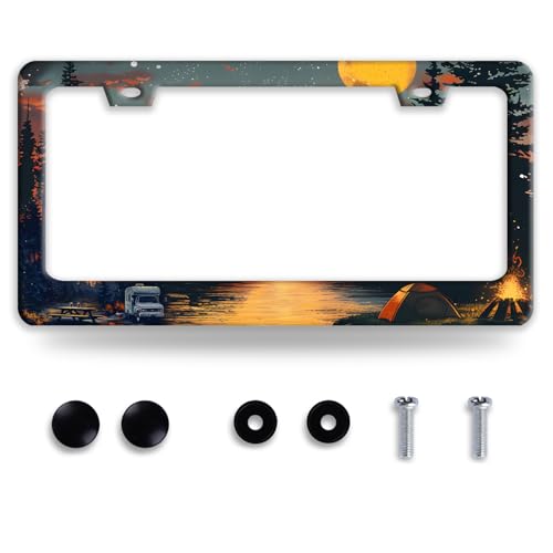 Camping License Plate Frame Stainless Steel Forest License Holder (Camping Forests)