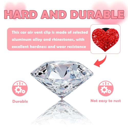 4PCS Heart Shaped Car Vent Clips with Rhinestone (Red)