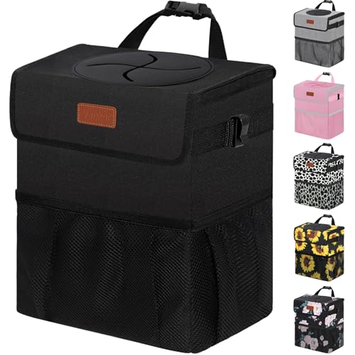 Car Trash Can with Lid Leak Proof Car Accessories for Women (3 Gallons / Black)