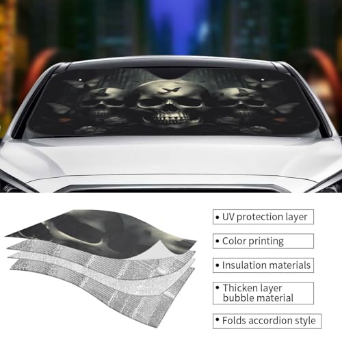 Skull Car Sun Shade Windshield Sunshade Foldable Front Window Shield Cover for Truck SUV (Blue11 / Small)