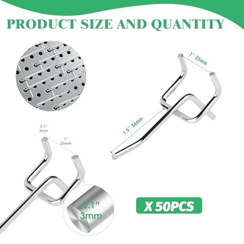 50Pcs 2" 5CM Pegboard Hooks Assortment Set (2 Inches / Silver)