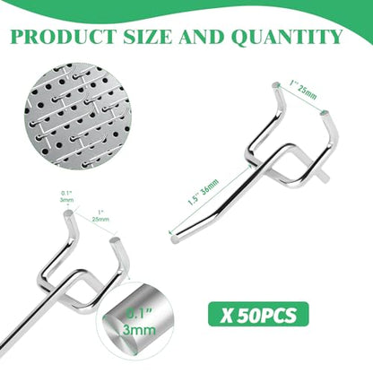 50Pcs 2" 5CM Pegboard Hooks Assortment Set (2 Inches / Silver)