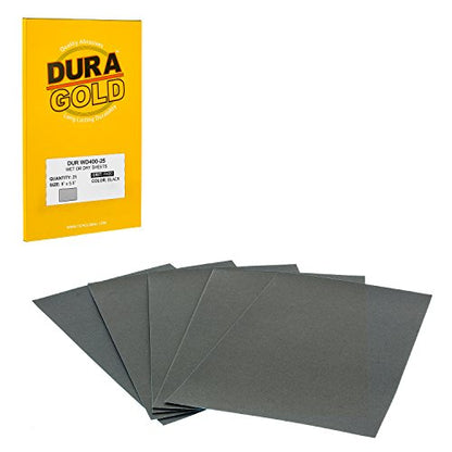 5-1/2" x 9" Wet or Dry Sandpaper Sheets, 400 Grit, Box of 25 (400-Grit)