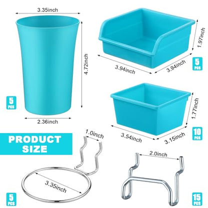 20 Pcs Pegboard Bins and Cups Accessories with Hooks (Blue)