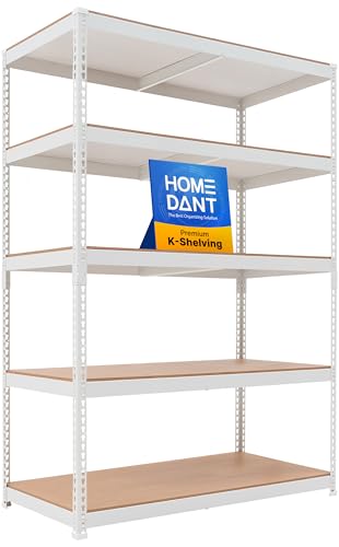 White 47.7" Deep 5 Tier Storage Shelves Garage Shelving Unit Metal (White / 47.7"W x 24.1"D)