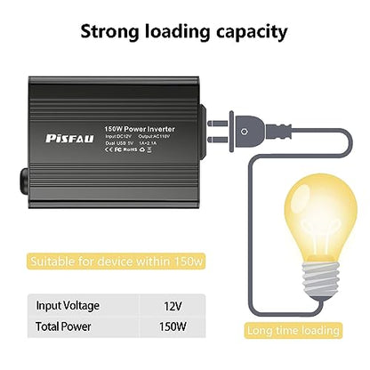 150W Power Inverters for Vehicles 12V DC to 110V AC Car Plug Adapter Outlet (Black)