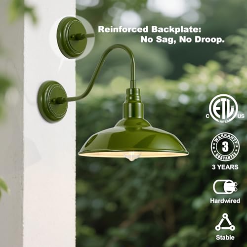14in Outdoor Gooseneck Lights for Farmhouse (Olive Green / 14" Dome)