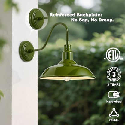 14in Outdoor Gooseneck Lights for Farmhouse (Olive Green / 14" Dome)