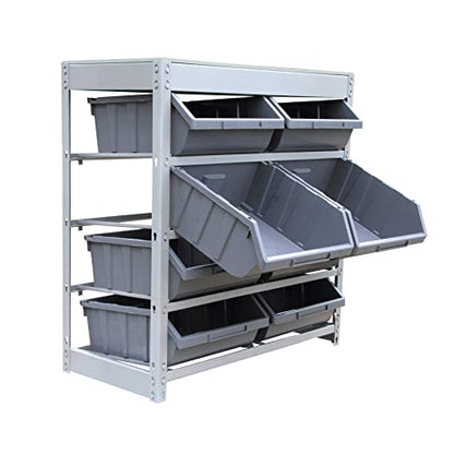 Bin Rack Boltless Steel Storage System Organizer with Plastic Bins (4 Tiers - 8 Bins)