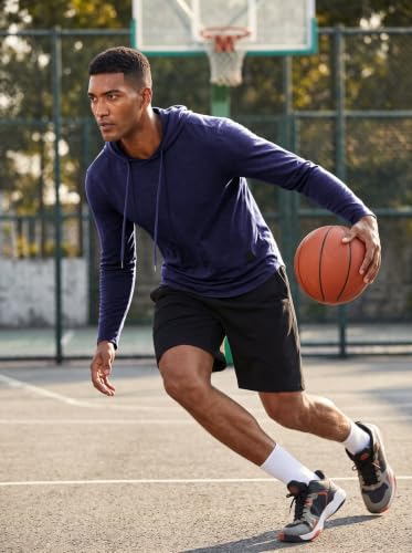 Mens Fashion Athletic Hoodies Sport Sweatshirt Solid Color Fleece Pullover Navy (Medium / Navy)