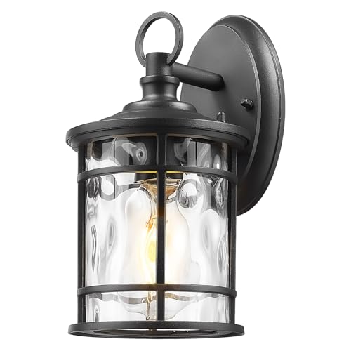 1 Light Outdoor Wall Mounted Lighting (Black - Water Ripple Glass / 11.4 Inch)