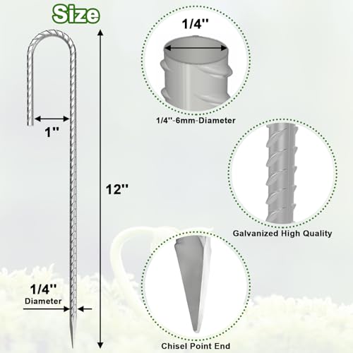 Rebar-Stakes-12-Inch J Hook Galvanized Garden Tent Stakes Heavy Duty (J-12 Inch-50 Pcs / J-12 Inch-Φ1/4"-Galvanized)