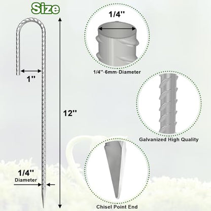Rebar-Stakes-12-Inch J Hook Galvanized Garden Tent Stakes Heavy Duty (J-12 Inch-20 Pcs / J-12 Inch-Φ1/4"-Galvanized)