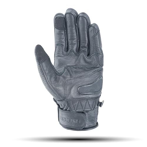 Leather Motorcycle Gloves for Men with Light Tricot Inner Lining Bike Riding Gloves with Fingers and Knuckle Padding with Adjustable Magic Tape Fastener (X-Large / Short Billy Black)