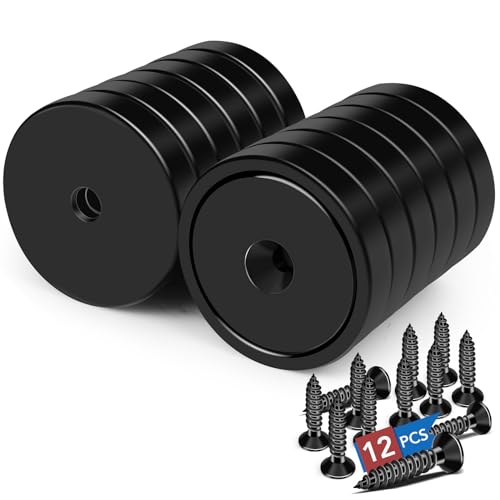 Strong Magnets Heavy Duty Screw On Neodymium 150LBS Magnet 12 Pack (Black / 1.42in)