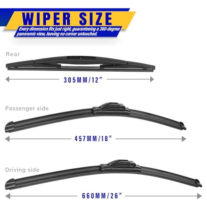 3 Wipers Fits Nissan Murano 2017 (26"+18"+12")