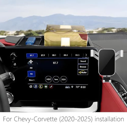 Car Phone Holder Center Console Organizer Tray for Chevrolet Chevy Corvette 2020 2021 2022 2023 2024 2025 2026 2027 C8 Auto Accessories Cell Phones Mount Dashboard Mobile CellPhone Screen Stand