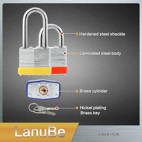 Laminated Keyed Alike Padlock 12 Pack Mixed Long & Normal Shackles (12 Pack Mixed)