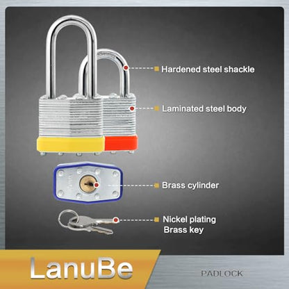 Laminated Keyed Alike Padlock 12 Pack Mixed Long & Normal Shackles (12 Pack Mixed)