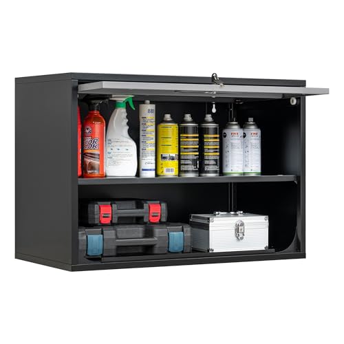 Metal Storage Cabinet Black&Gray Wall Cabinets with Shelf and Locking Door (15.7"D x 31.5"W x 21.6"H / Black&gray)